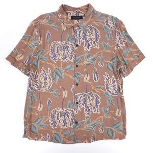 ALLSAINTS Peoria Short Sleeve Button Down Shirt Brown Floral 90s Y2k Resort Boho